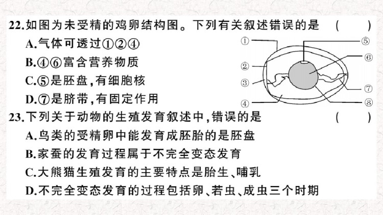 八年级人教版初二下册生物检测卷全册PPT课件