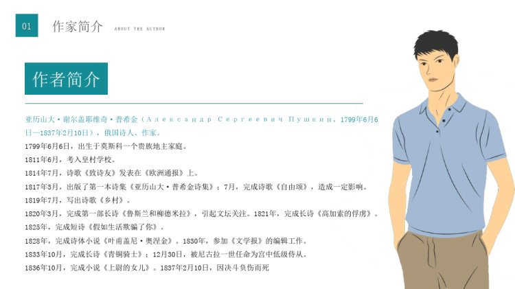 普希金文学作家名人介绍人物PPT