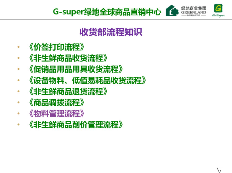 13页绿地全球商品直销中心门店物料管理流程PPT