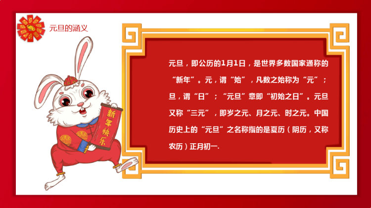 喜迎兔年元旦快乐节日习俗介绍PPT