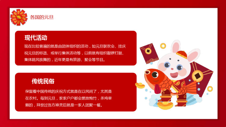 喜迎兔年元旦快乐节日习俗介绍PPT
