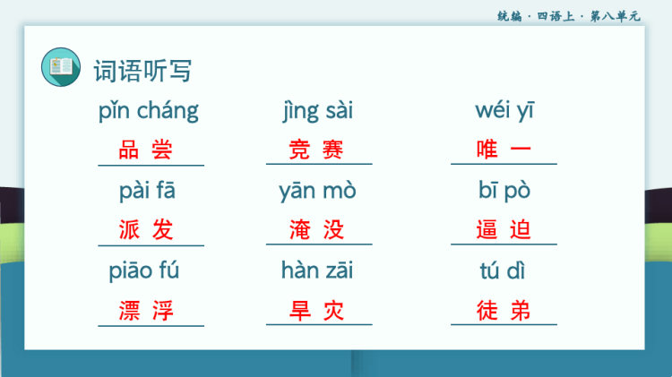 小学语文统编四语上第八单元复习PPT
