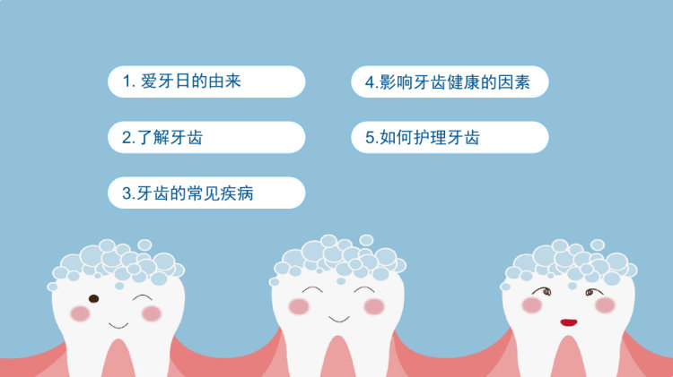 卡通风全国爱牙日爱牙知识普及教育宣传PPT