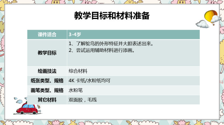 《傲娇的鸵鸟》3岁至4岁绘画PPT