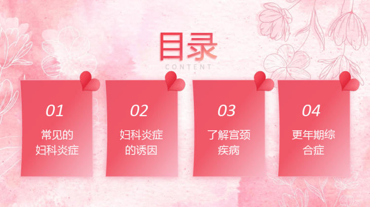 粉色花卉关爱女性健康教育科普讲座PPT