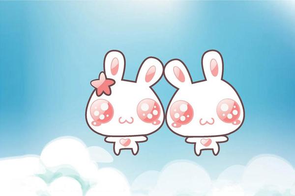两只可爱的卡通小兔子PPT背景图片