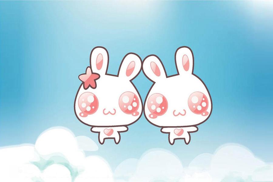 两只可爱的卡通小兔子PPT背景图片