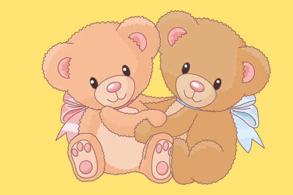 两只可爱的小熊卡通PPT背景图片