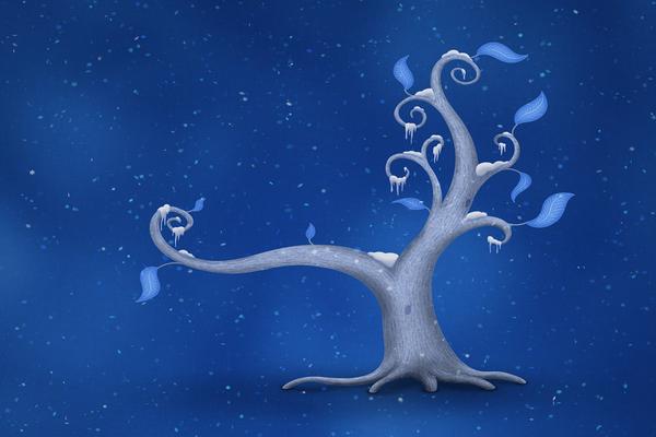 蓝色星空立体树木幻灯片背景图片