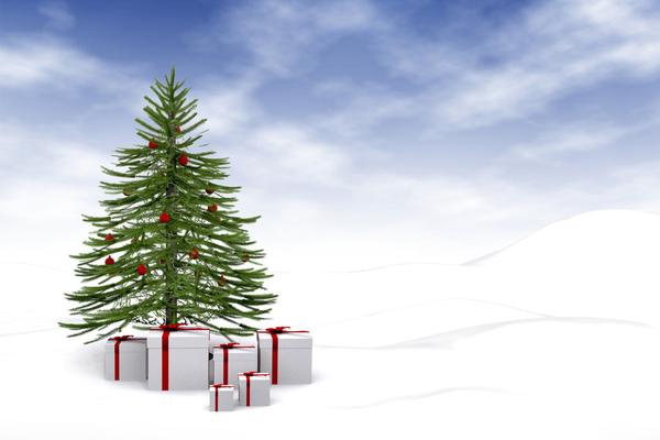 一组雪花松树雪人圣诞节PPT背景图片