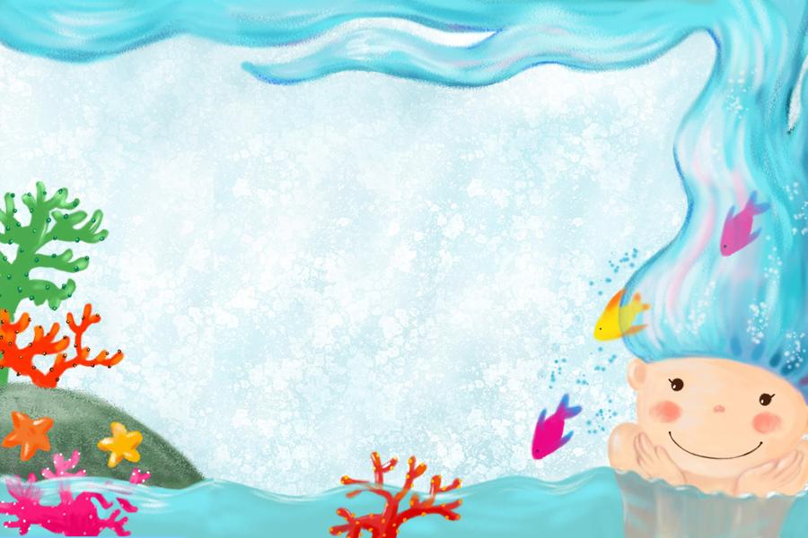 蓝色珊瑚人物卡通PPT背景图片