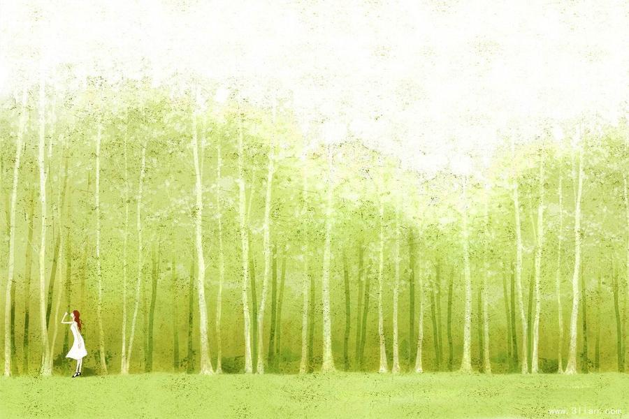 磨砂材质彩绘森林人物PPT背景图片