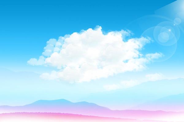 蓝天白云紫色群山PPT背景图片