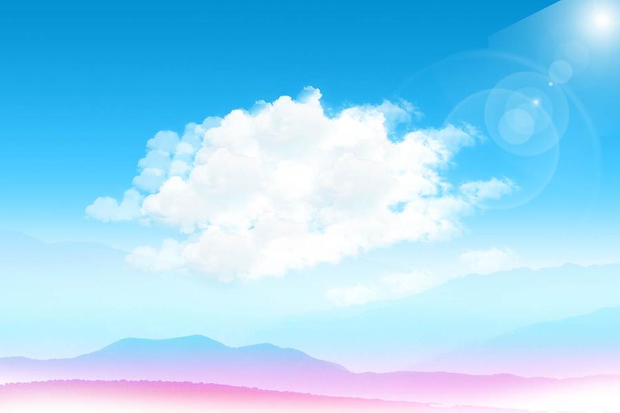 蓝天白云紫色群山PPT背景图片