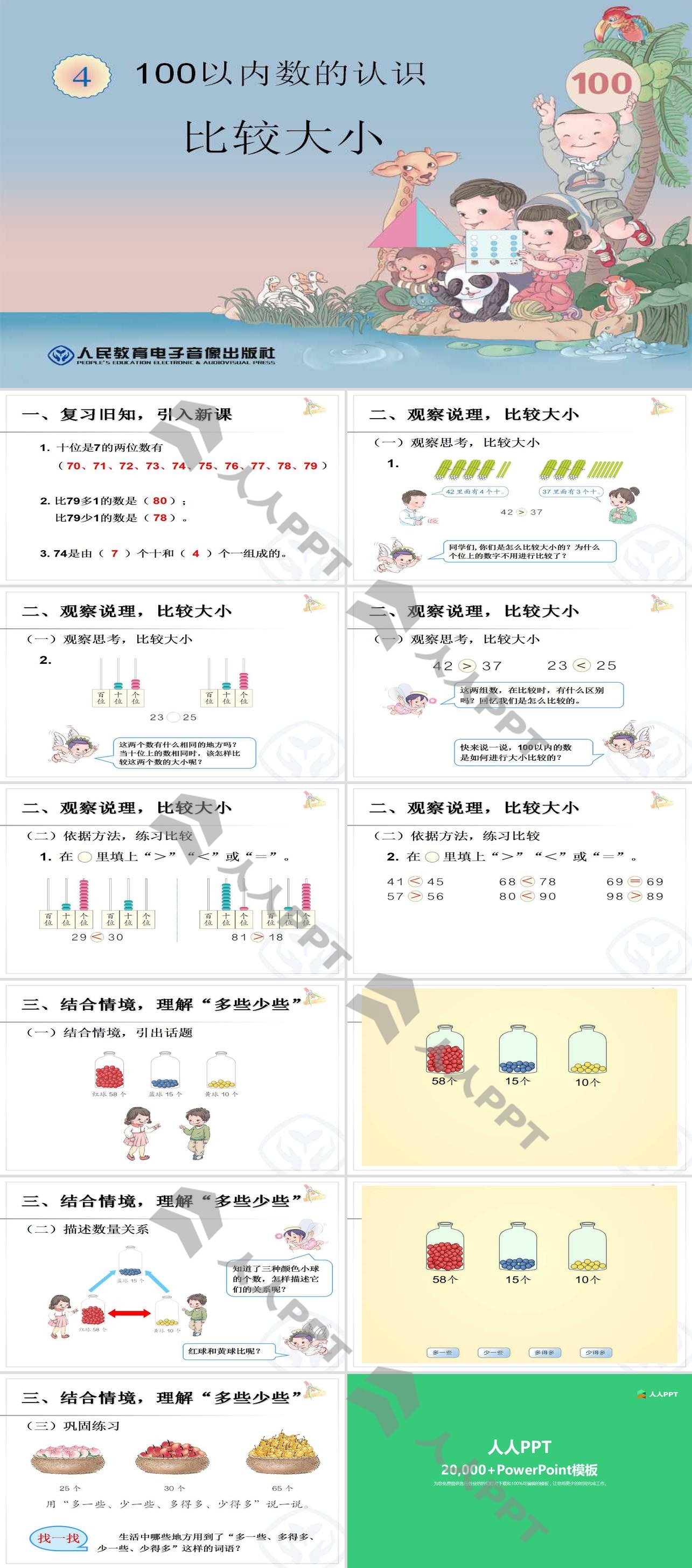 《比较大小》100以内数的认识PPT课件长图