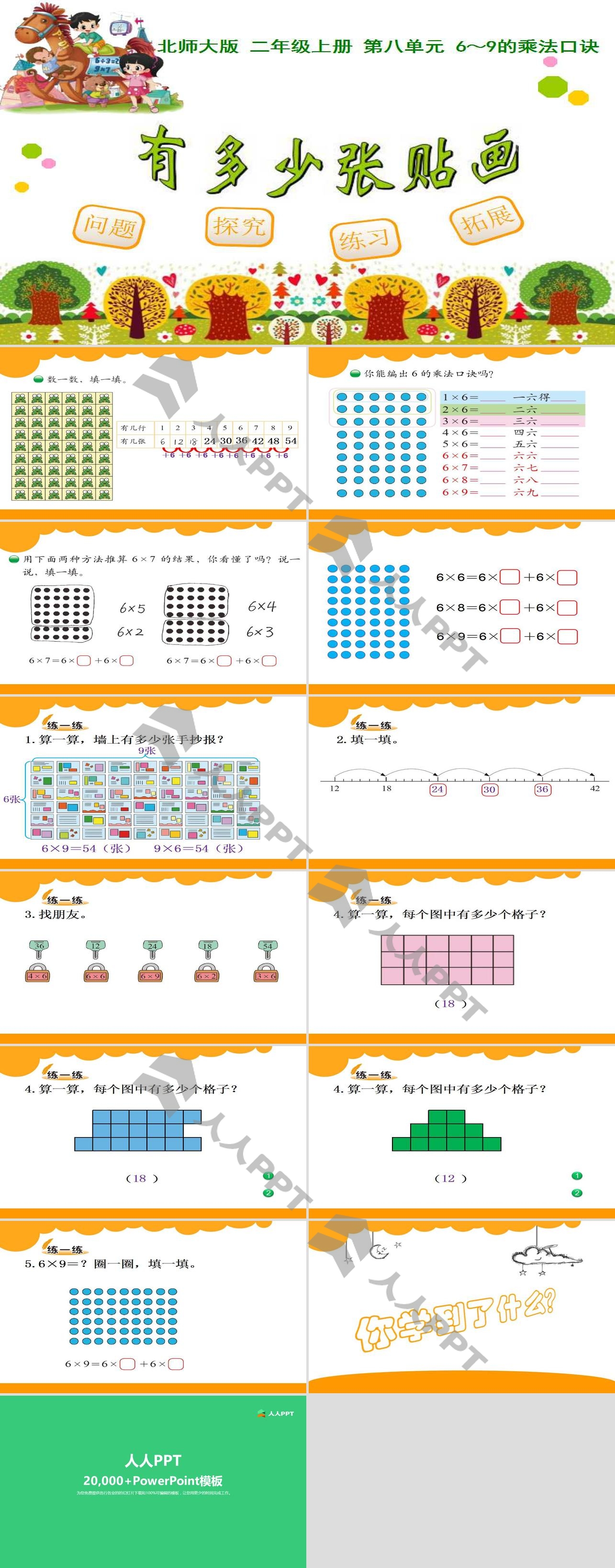 《有多少张贴画》6~9的乘法口诀PPT课件长图