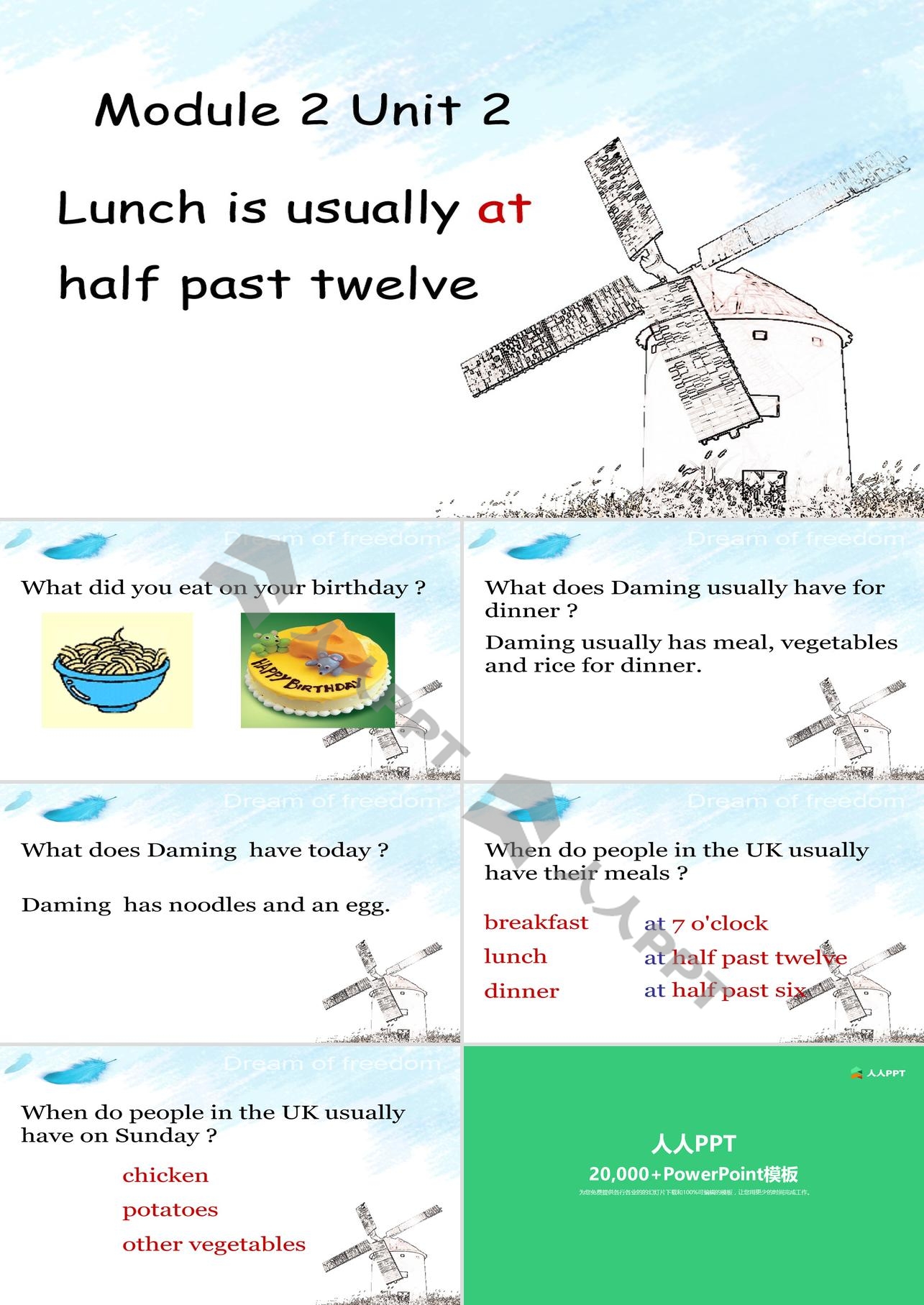 《Lunch is usually at half past twelve》PPT课件3长图
