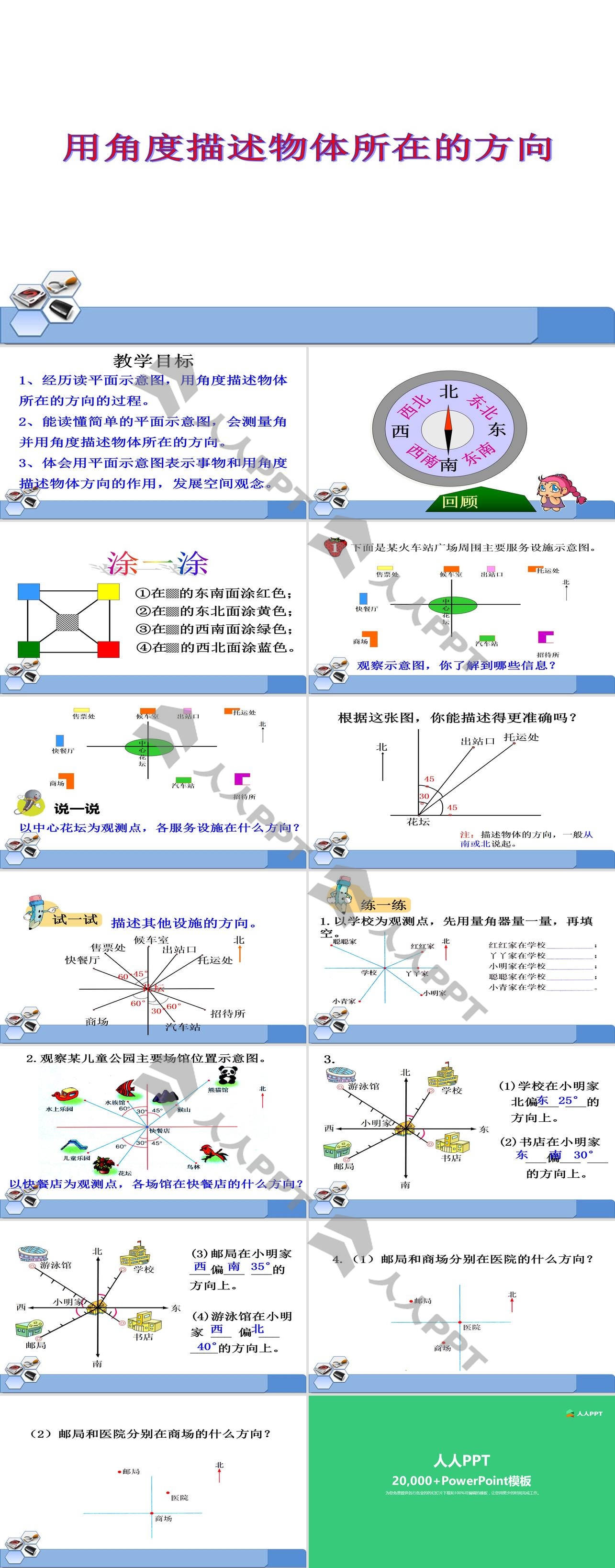 《用角度描述物体所在的方向》方向与路线PPT课件长图