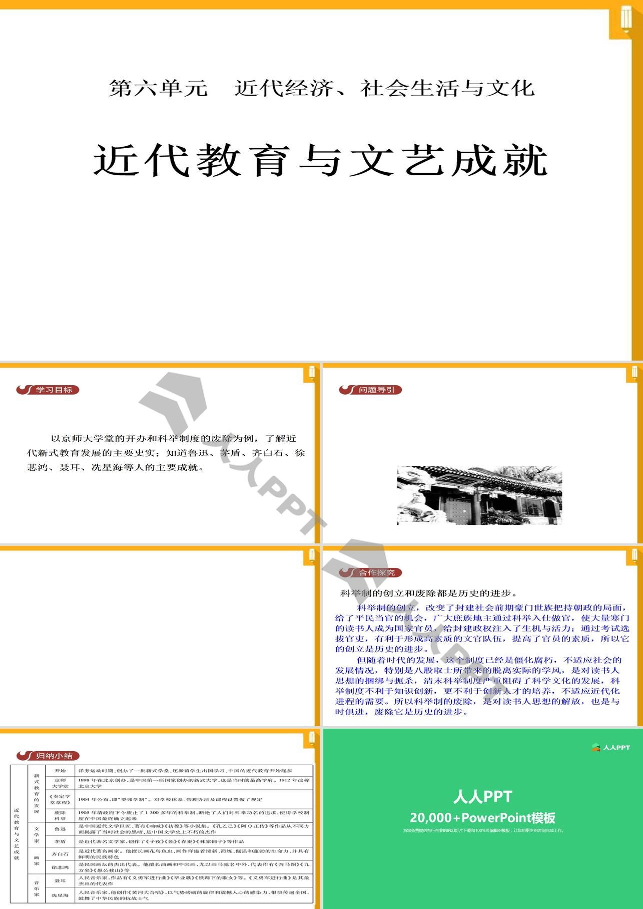 《近代教育与文艺成就》近代经济、社会生活与文化PPT课件长图