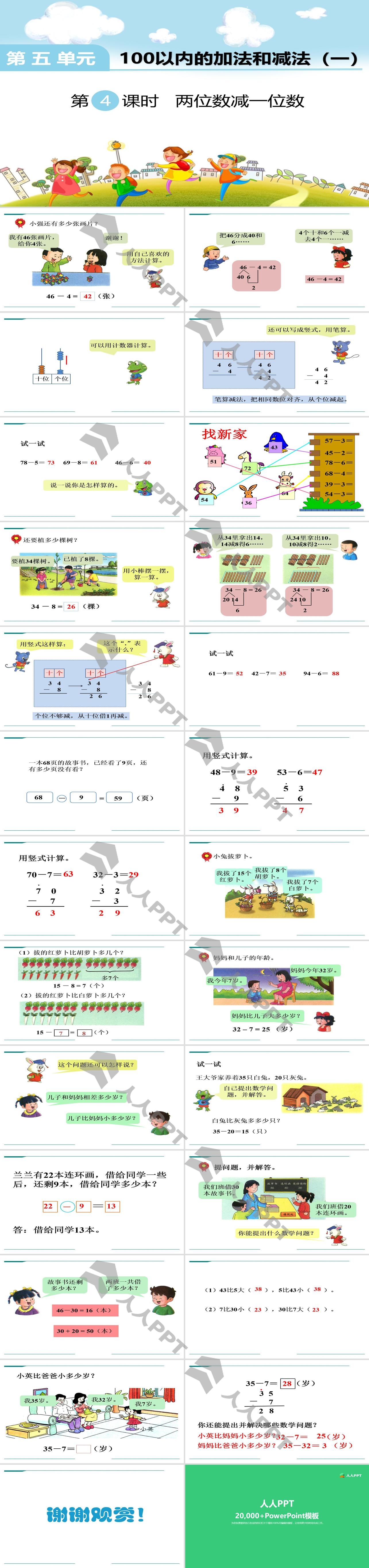 《两位数减一位数》PPT长图