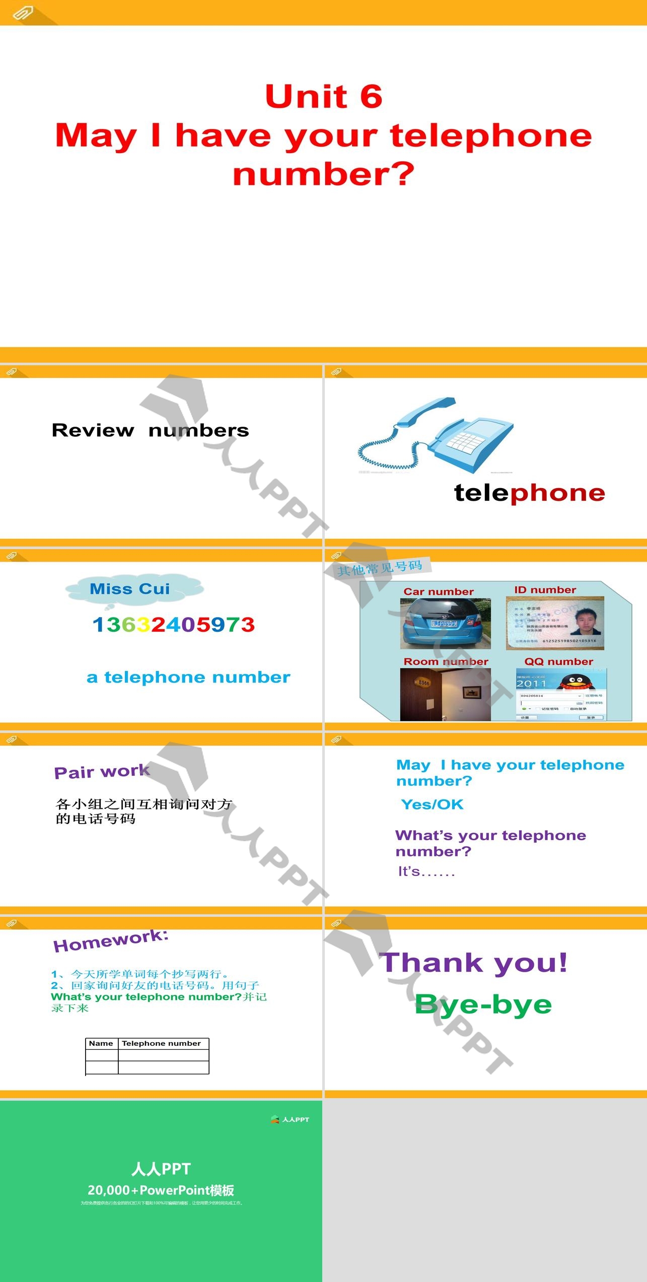 《May I have your telephone number?》PPT长图