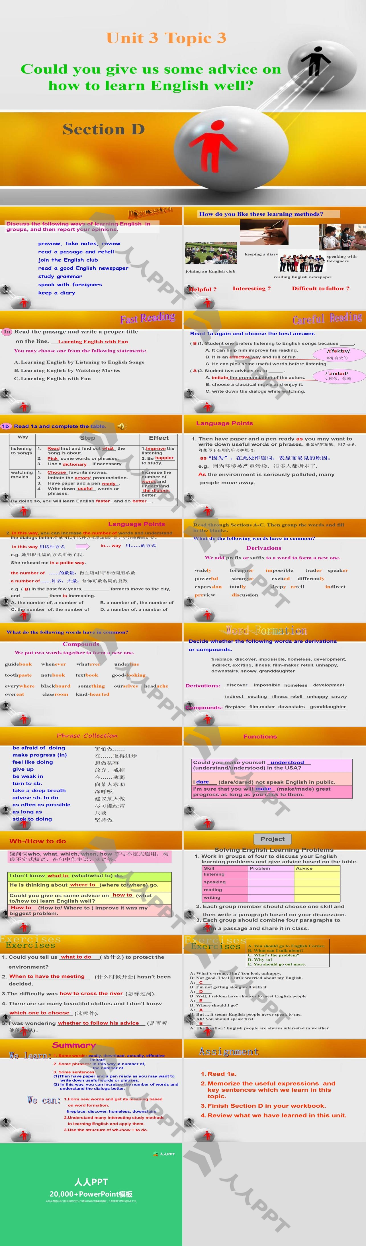 《Could you give us some advice on how to learn English well?》SectionD PPT长图