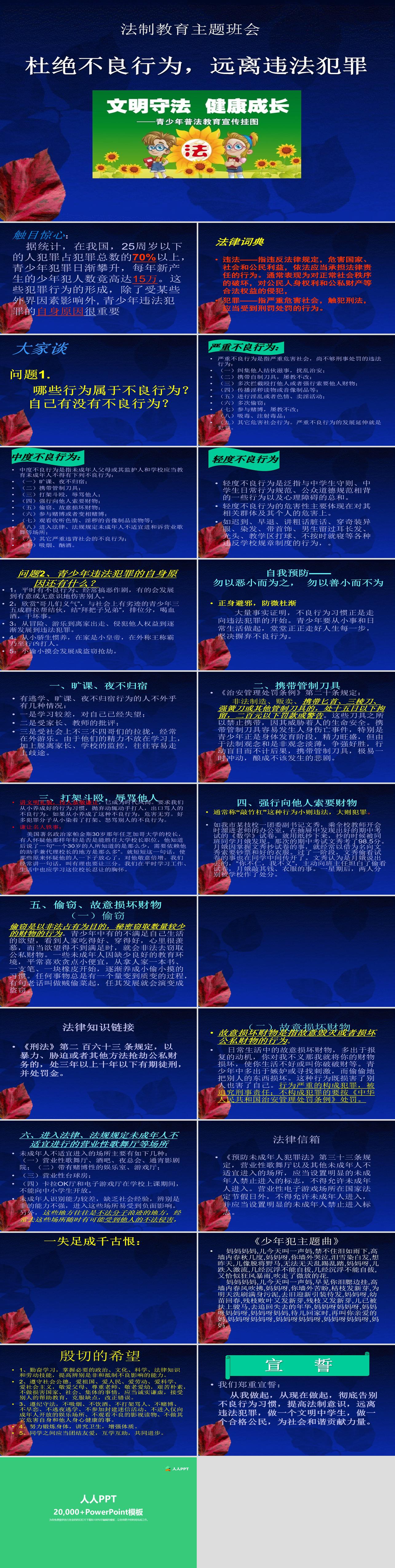 《杜绝不良行为,远离违法犯罪》PPT长图