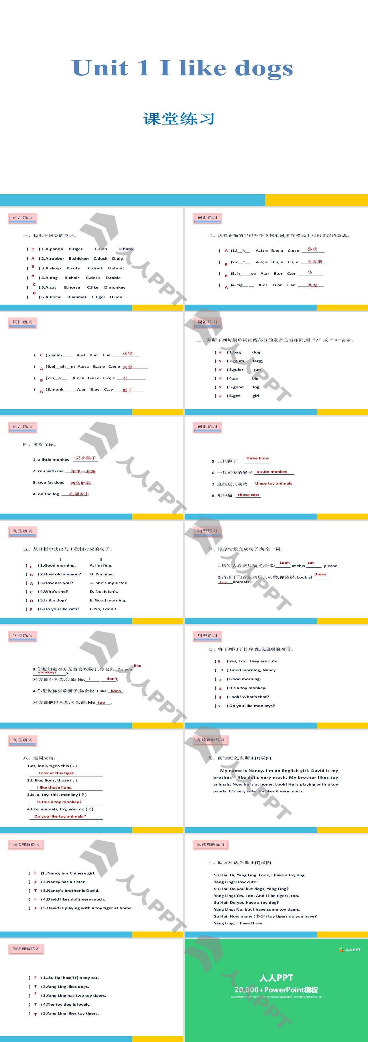 《I like dogs》课堂练习PPT长图