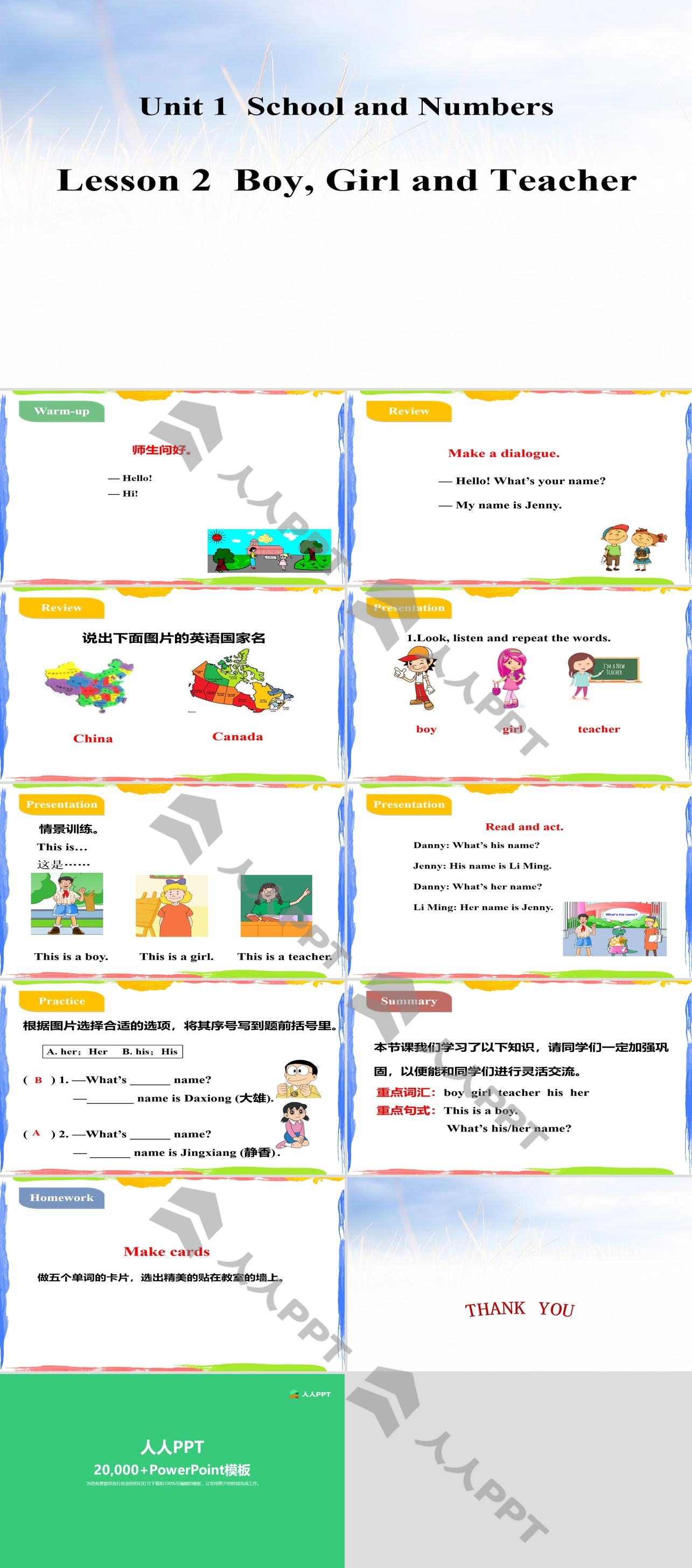 《Boy,Girl and Teacher》School and Numbers PPT教学课件长图