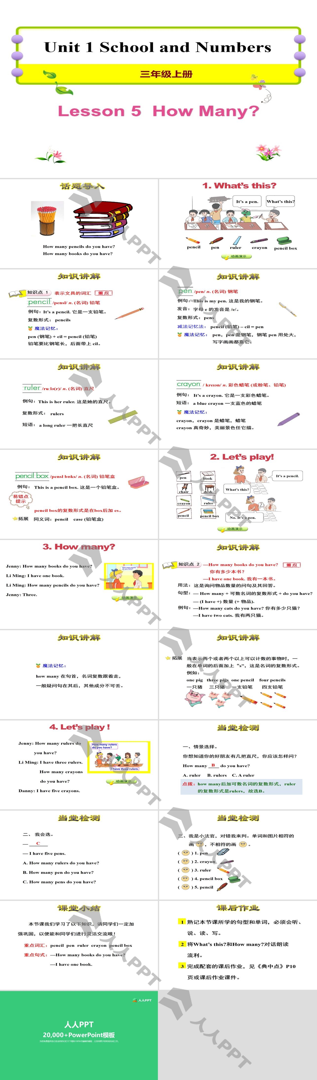 《How Many?》School and Numbers PPT课件长图