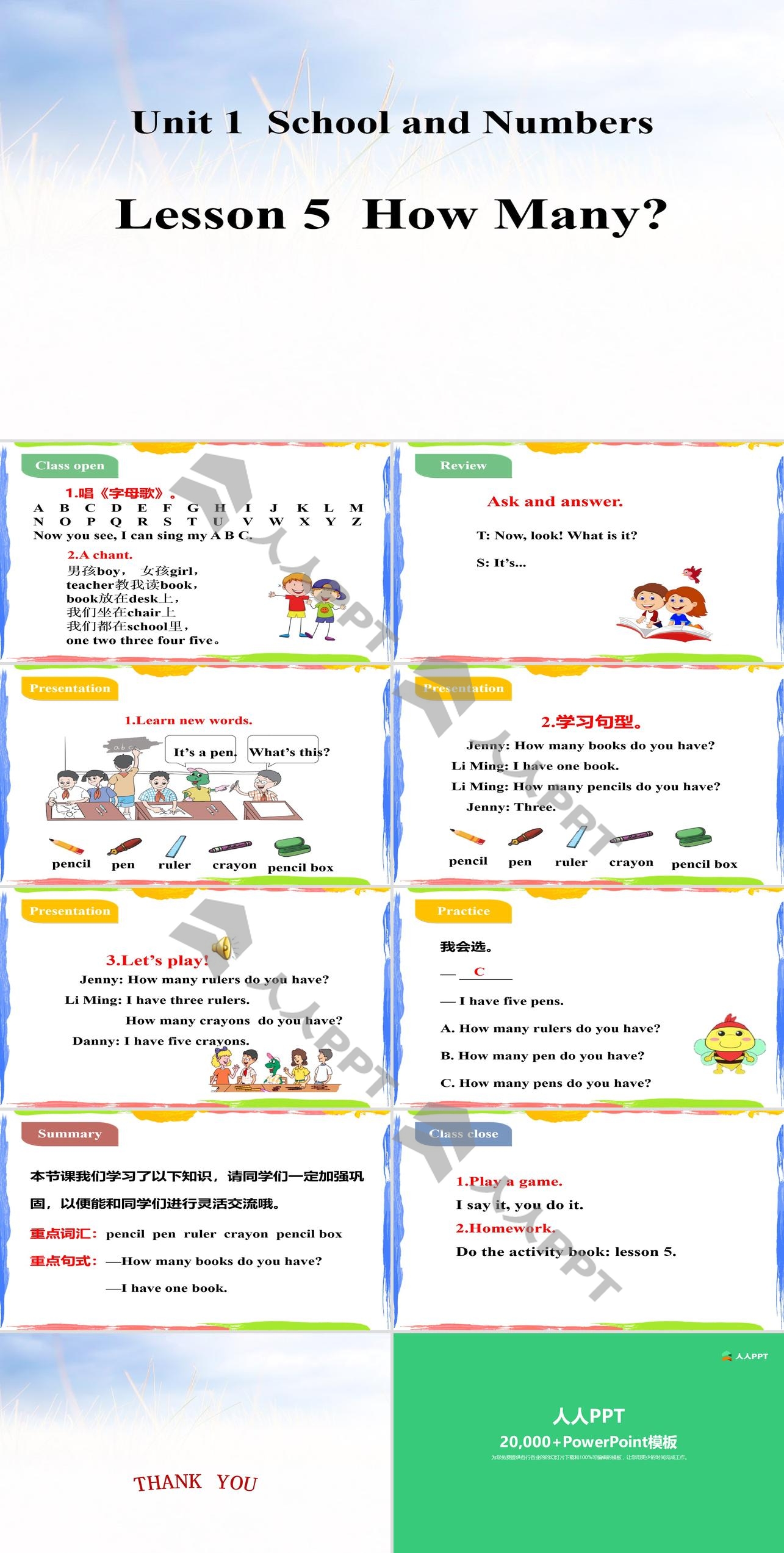 《How Many?》School and Numbers PPT教学课件长图