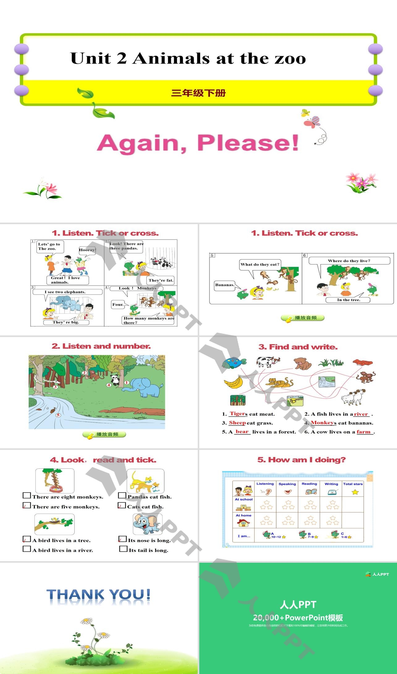 《Again,Please!》Animals at the zoo PPT长图