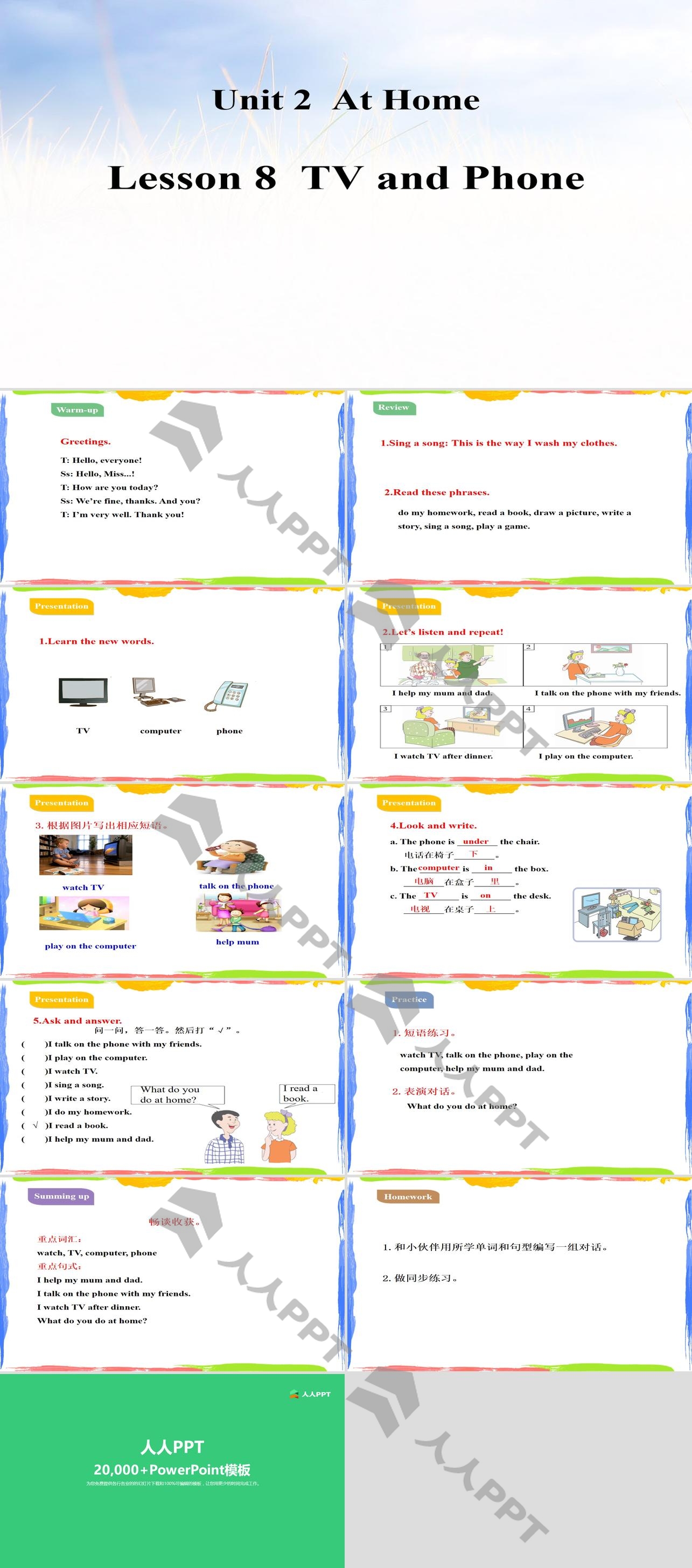 《TV and Phone》At Home PPT教学课件长图
