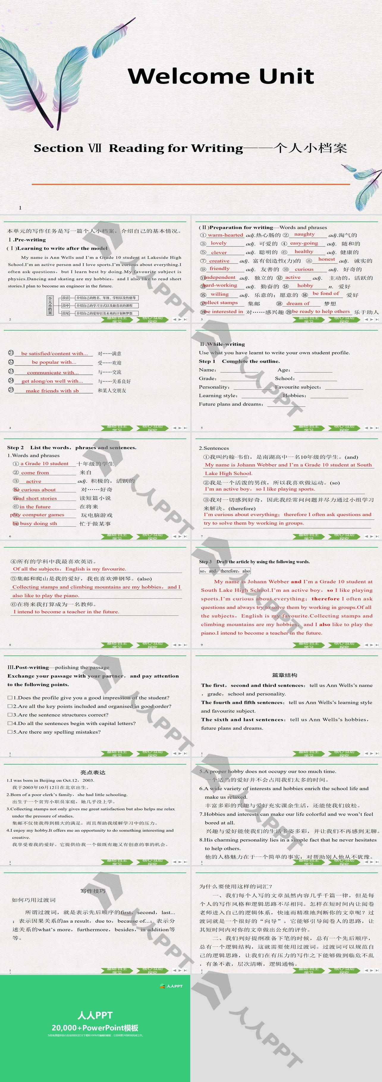 《Welcome Unit》Reading for Writing PPT长图