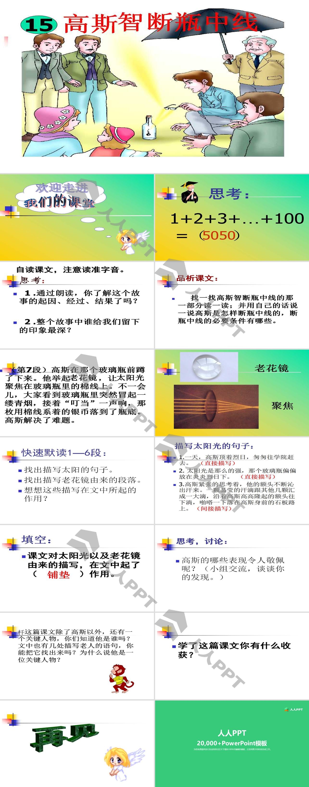 《高斯智断瓶中线》PPT课件长图