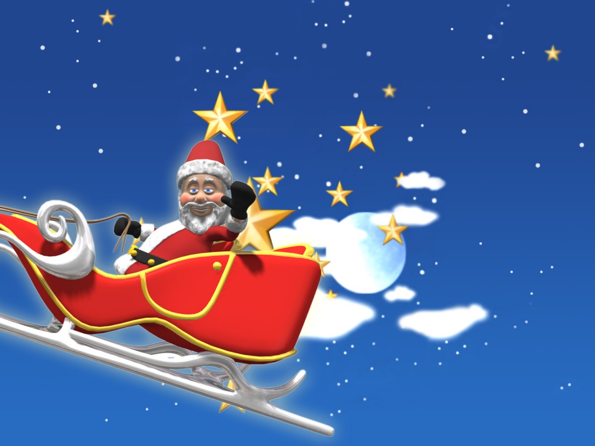 夜空飞行的圣诞老人PPT模板 节日幻灯片模板