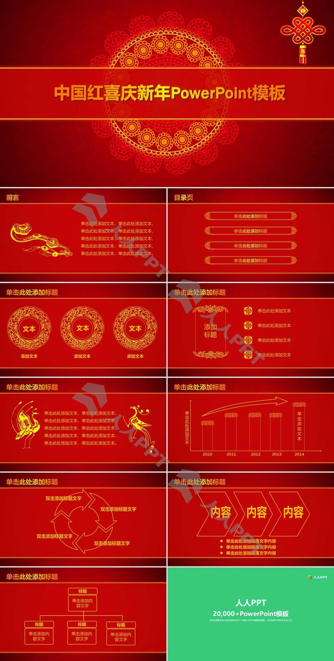 吉祥背景音乐中国红喜庆公司年会策划新年春节PPT模板长图