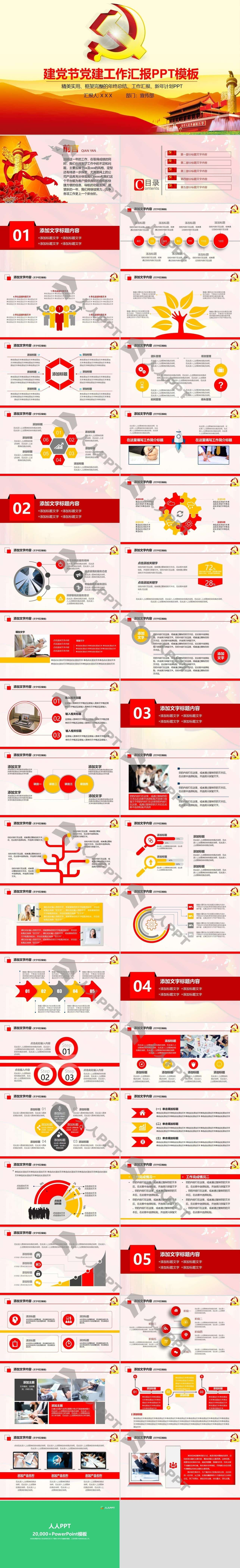 完整框架建党节党建工作总结报告PPT模板长图