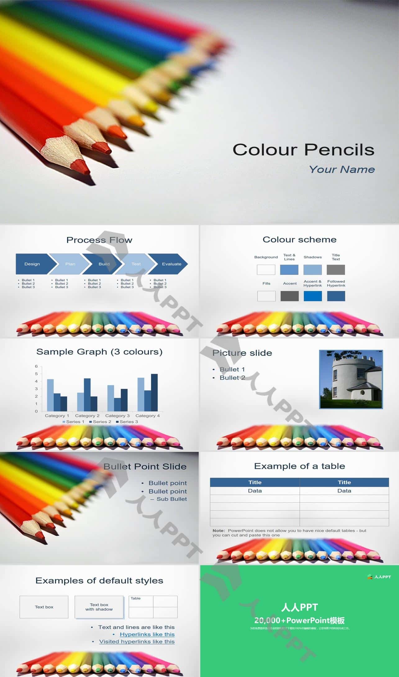彩色铅笔简单风格欧美PPT模板长图