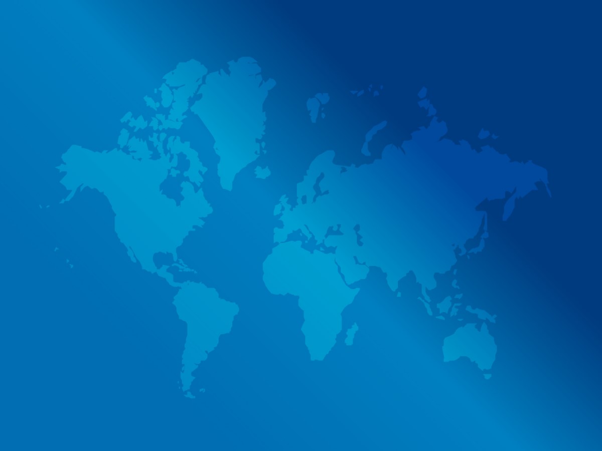 蓝色世界地图背景商务PPT模板