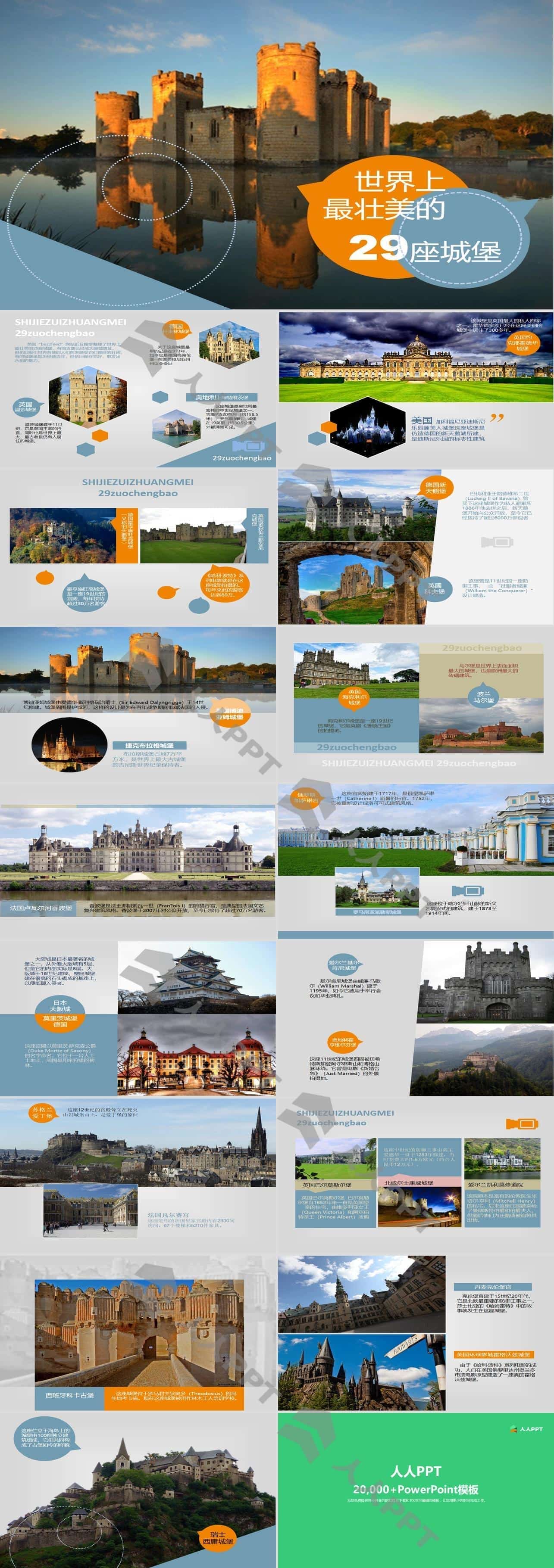 世界最壮美29座城堡图文说明介绍PPT模板长图