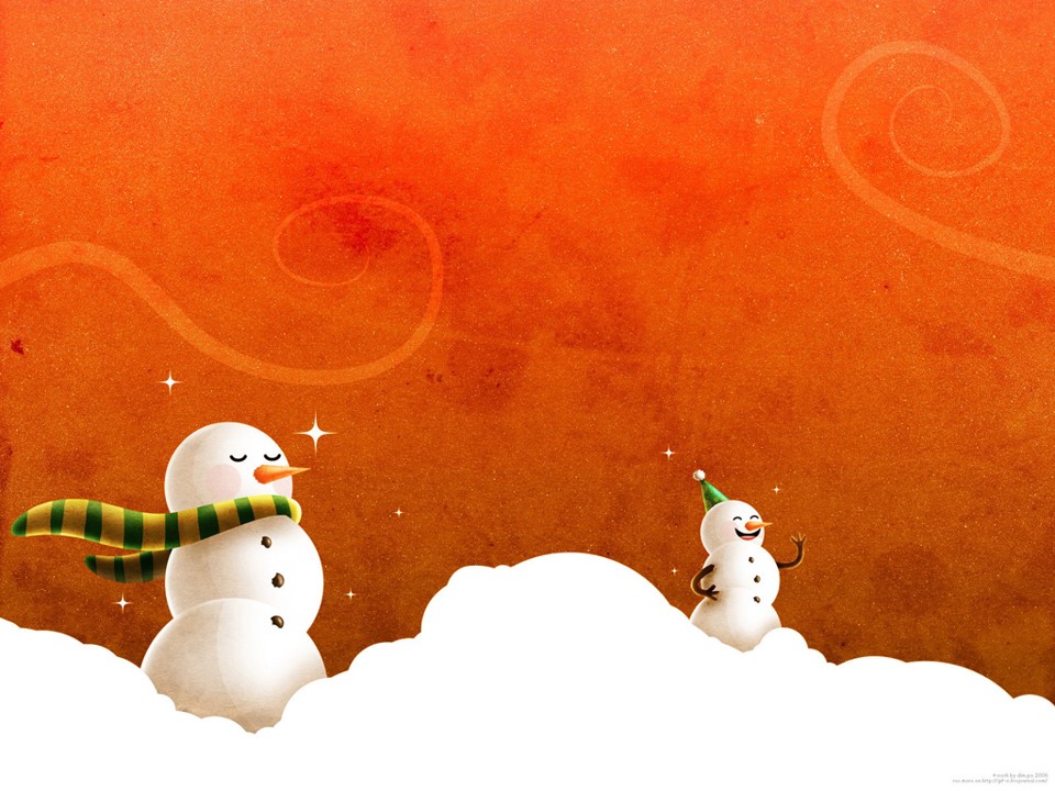雪地中的小雪人红色喜庆PPT模板