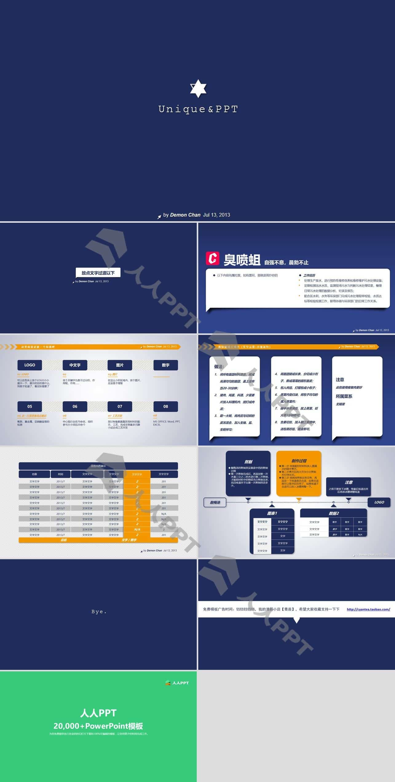 实用简约高大上蓝白商务PPT模板长图