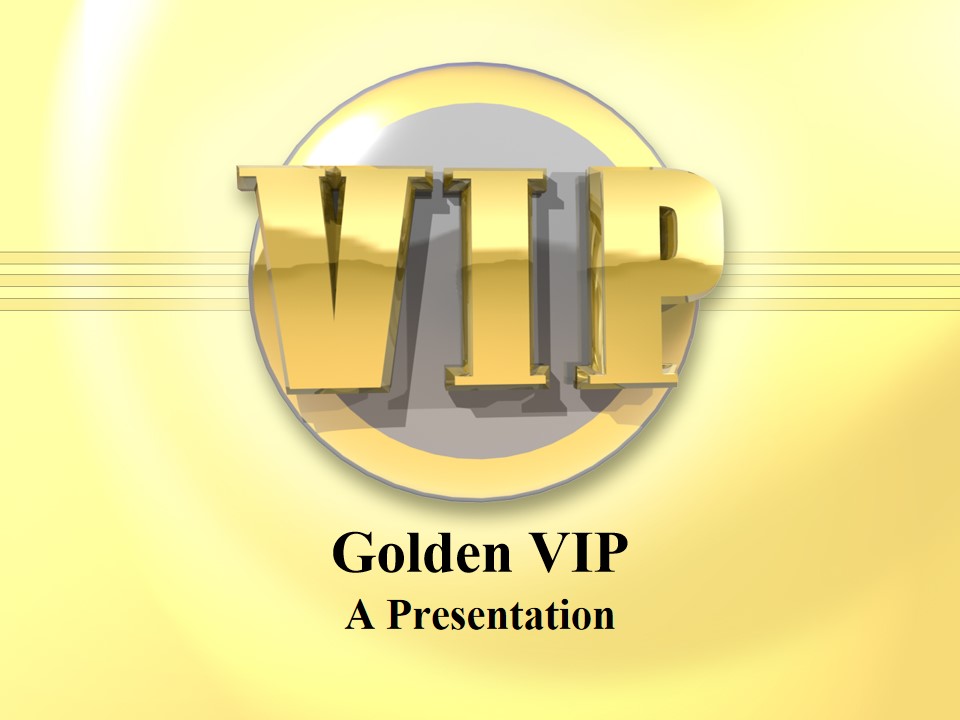 立体动态VIP字体标示牌金色简约商务PPT模板