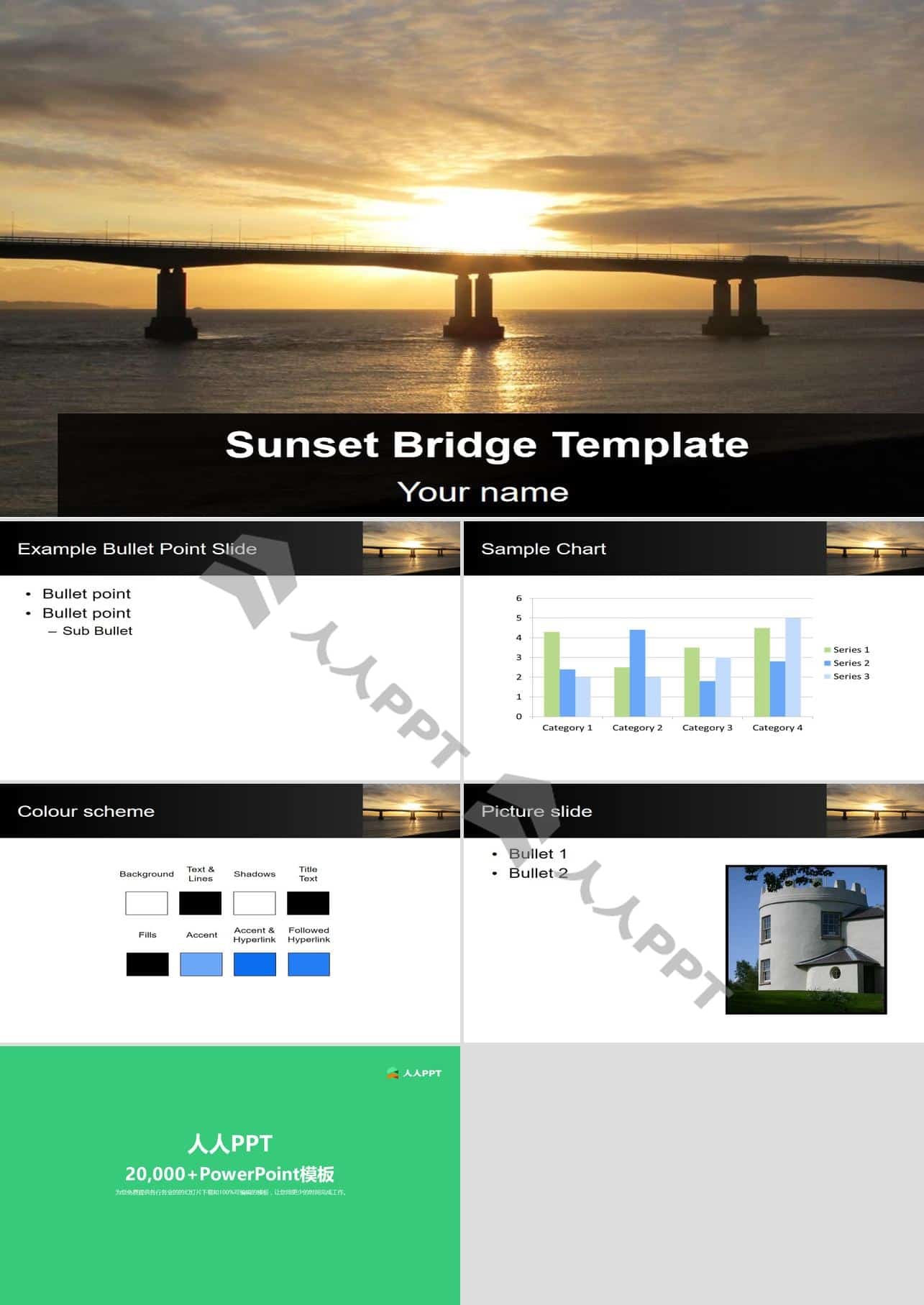 夕阳下的跨海大桥商务PPT模板长图