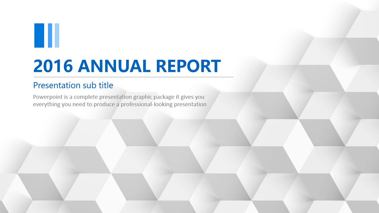 灰色几何形状立体视觉背景干净素雅简约实用经典蓝PPT商务模板