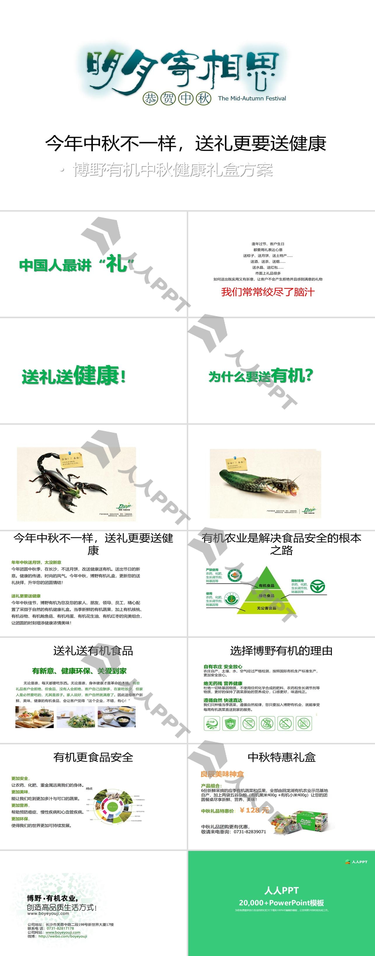 绿色食品公司中秋节宣传PPT模板长图