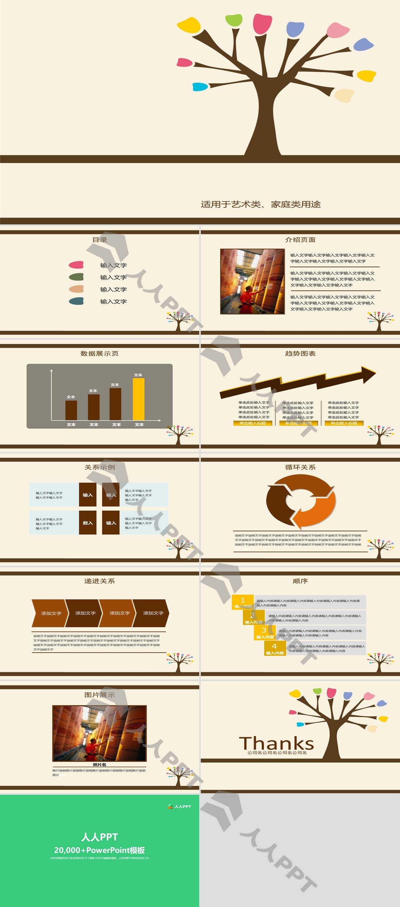 卡通小树背景的PPT模板长图