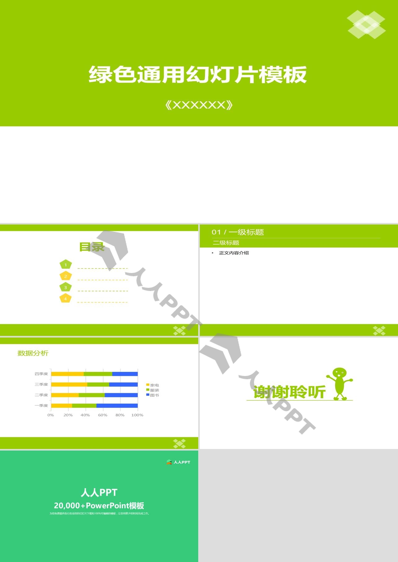 简洁绿色纯色PowerPoint模板长图