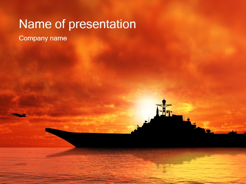 夕阳下的航母――军事主题PPT模板